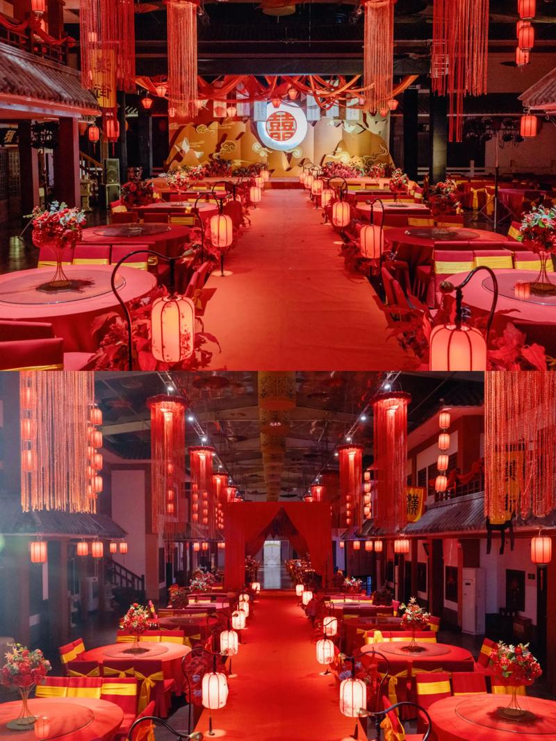 中式婚礼拜堂仪式场景 红色绸缎