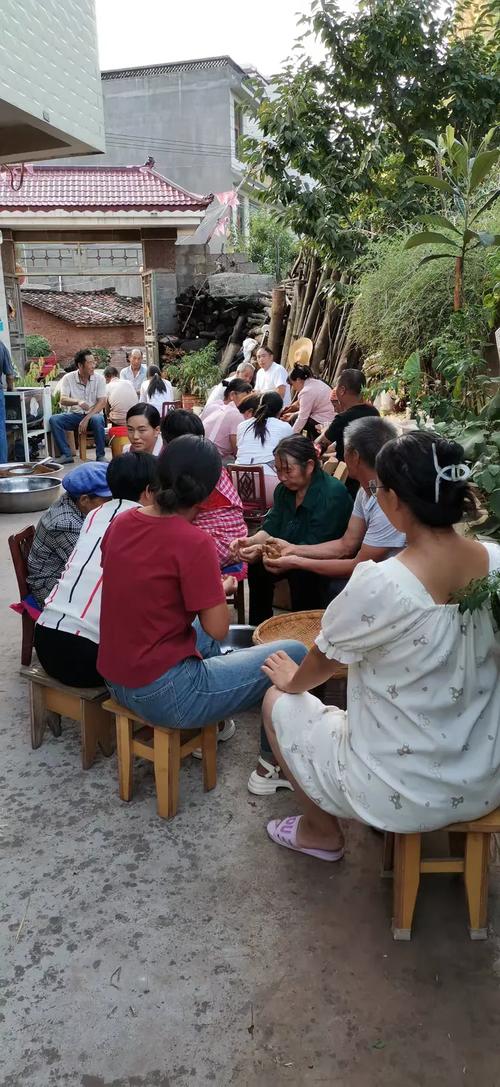 村口老槐树下农户围坐记账场景