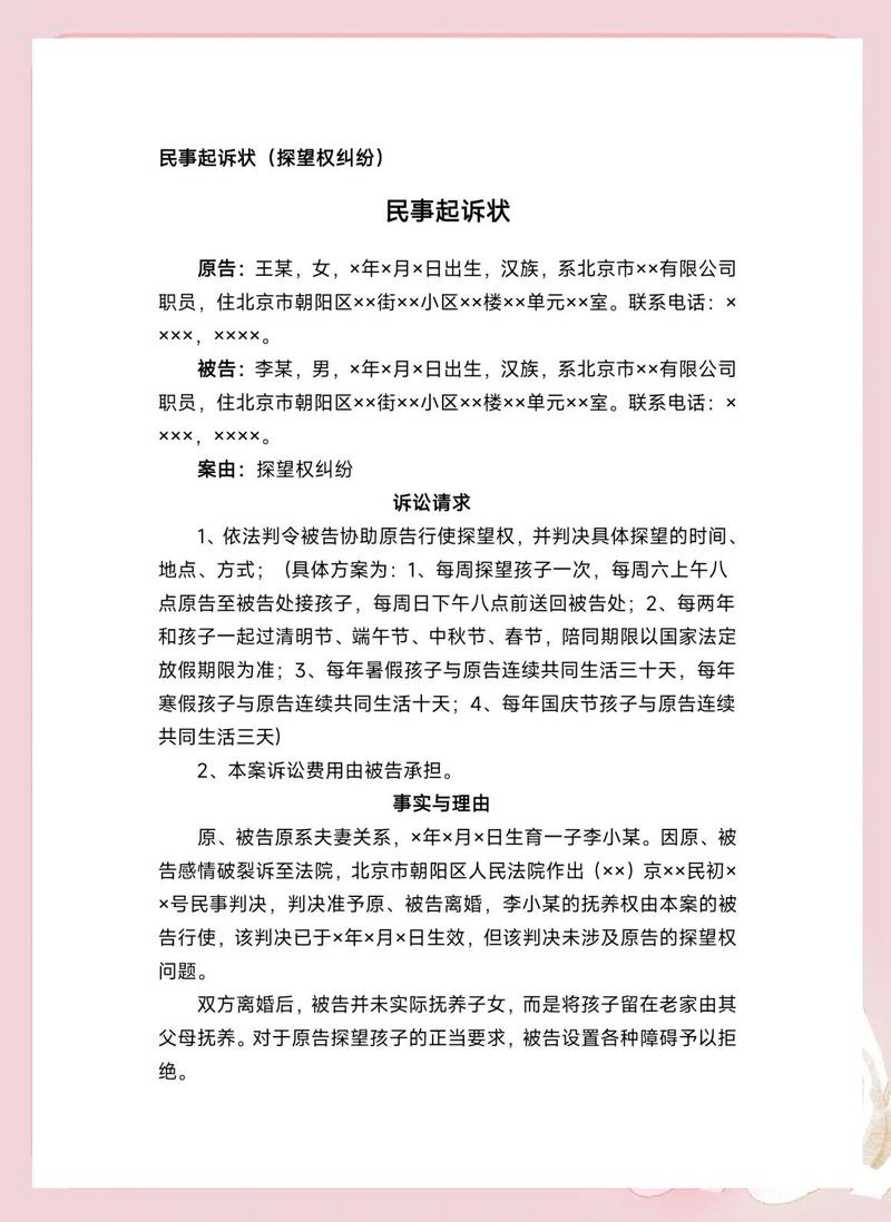 探视权纠纷举证材料整理示例