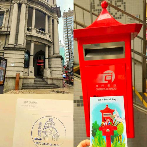 旅行者把明信片投入红色邮筒