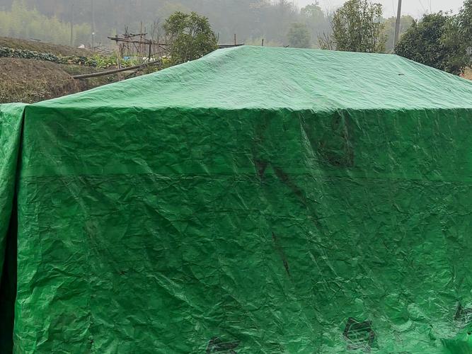 工地水泥袋垫高防潮覆盖雨布存放实拍图