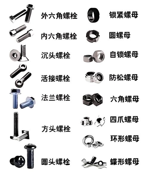 多种螺丝头型与螺纹特写对比图