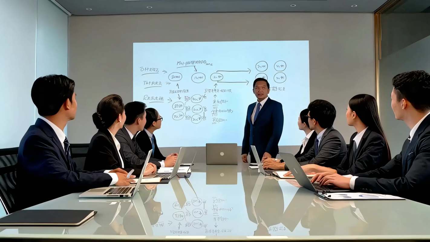 职场会议室员工低头犹豫发言场景