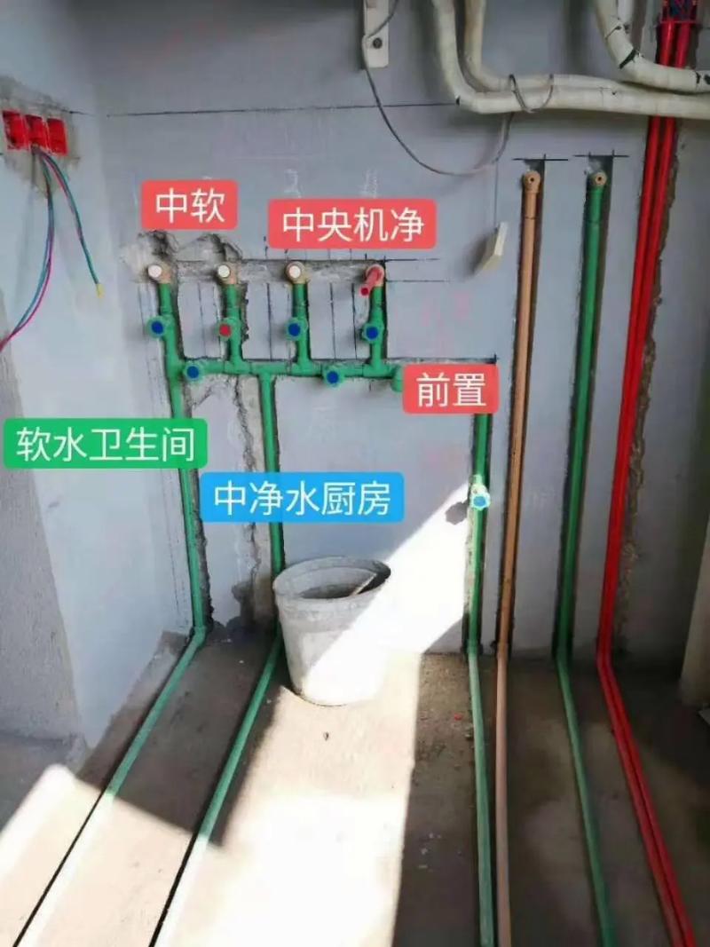 装修水电阶段预留软水机管路施工图