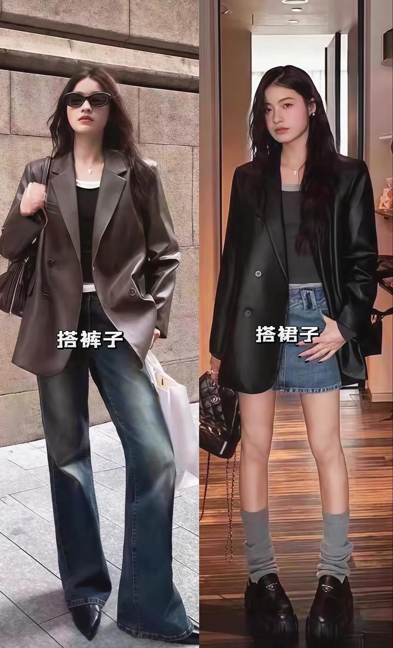 复古穿搭 廓形皮西装 搭配碎花衬衫 复古混搭造型
