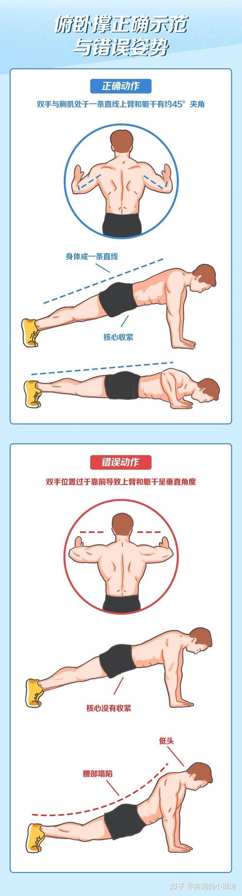 新手健身标准俯卧撑错误动作对比图