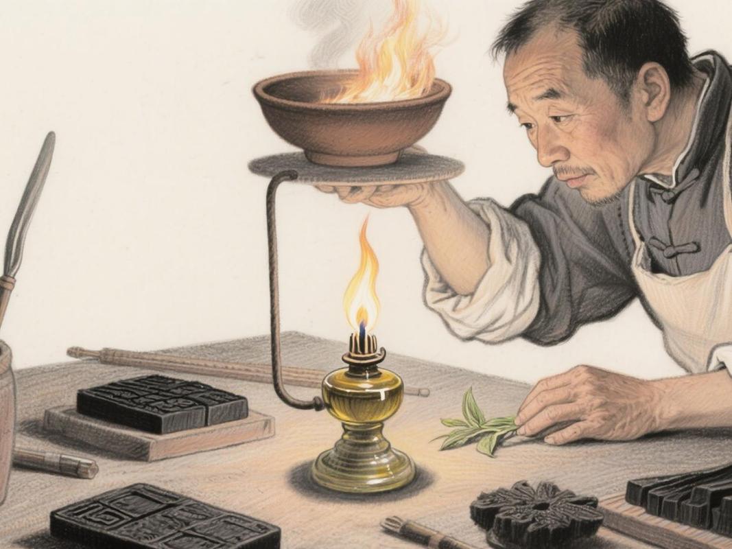 古法制墨师傅捣墨十万杵的特写