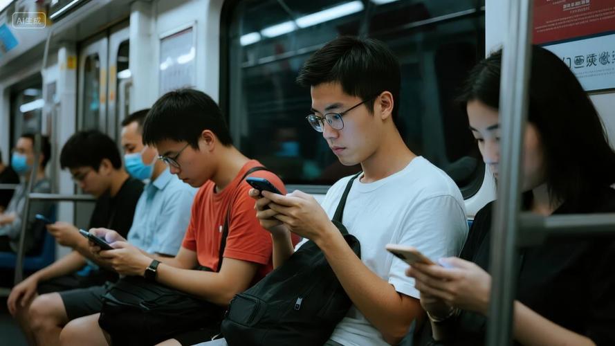 城市通勤低头看手机错误姿势示意图