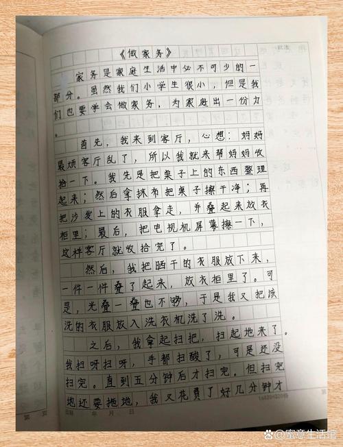 摊在木地板上的儿童手写现代散文作文