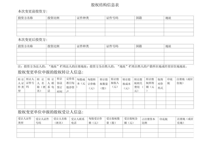 创业公司股权结构梳理记录表模板