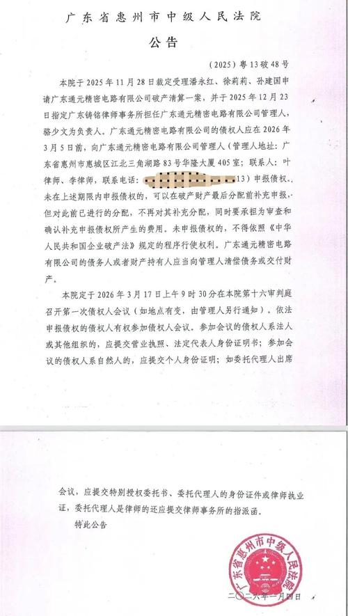 互联网企业破产债权电子公告发布页面示例