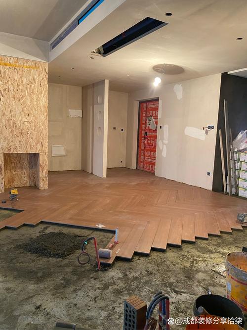玄关六角砖拼木地板施工过程