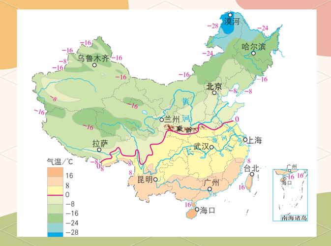 秦岭淮河一线在气温与降水分布图上的位置标定