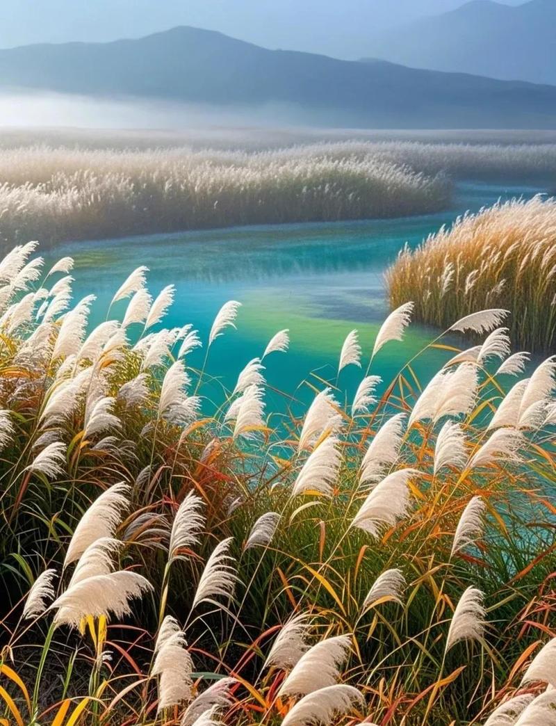 宁夏沙湖秋季芦苇荡风光