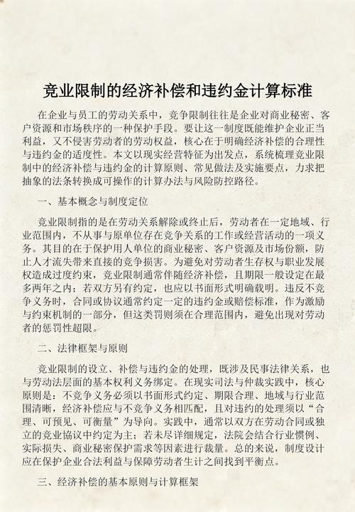 竞业限制经济补偿支付标准对照表