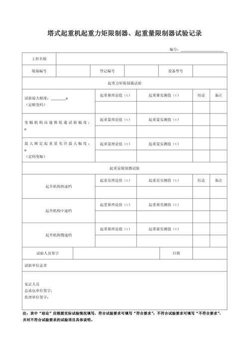 工地塔吊变幅作业力矩实测记录表