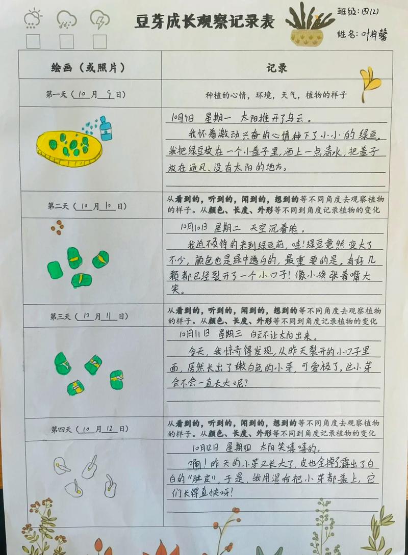 儿童成长观察记录表模板手绘示例