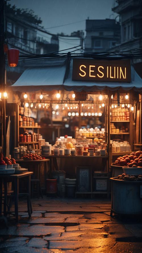 老城区巷口深夜茶摊暖光场景图