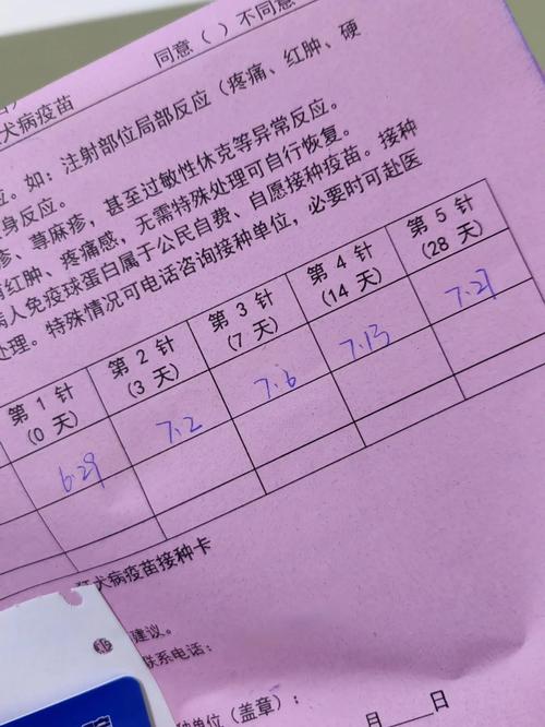 犬类四联疫苗接种时间记录卡实拍