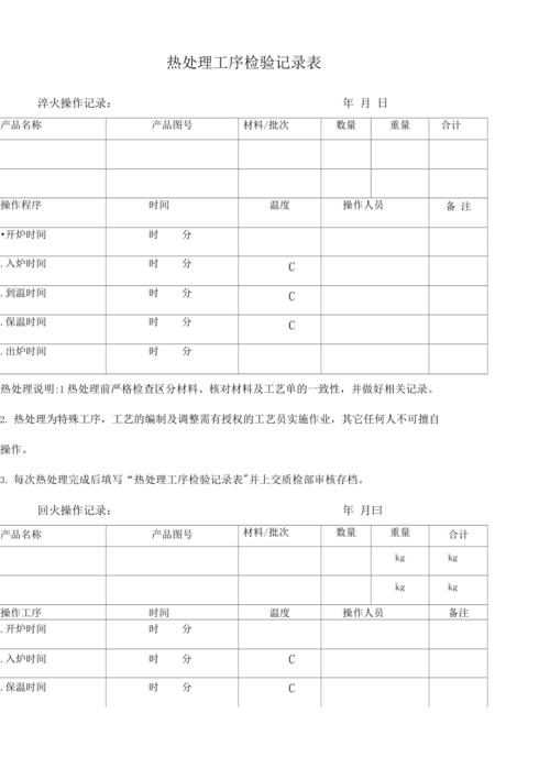 机械加工热处理ISO9001炉温记录存档页