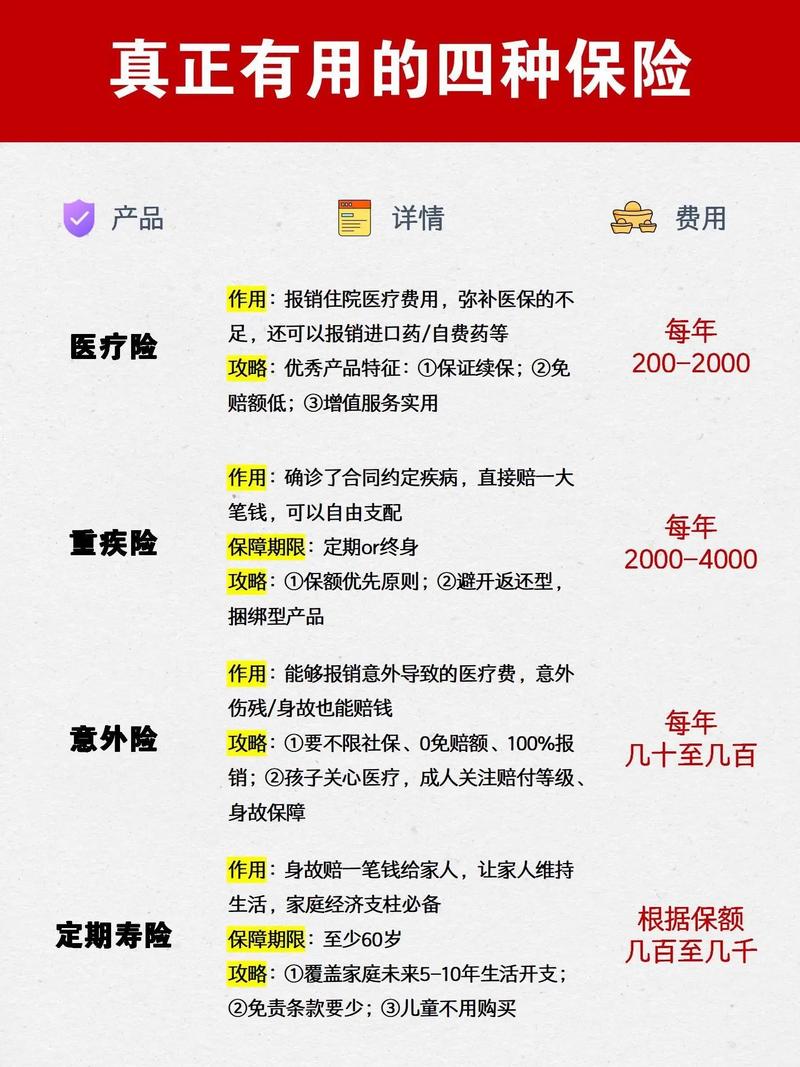 四大保障型险种功能对比图表