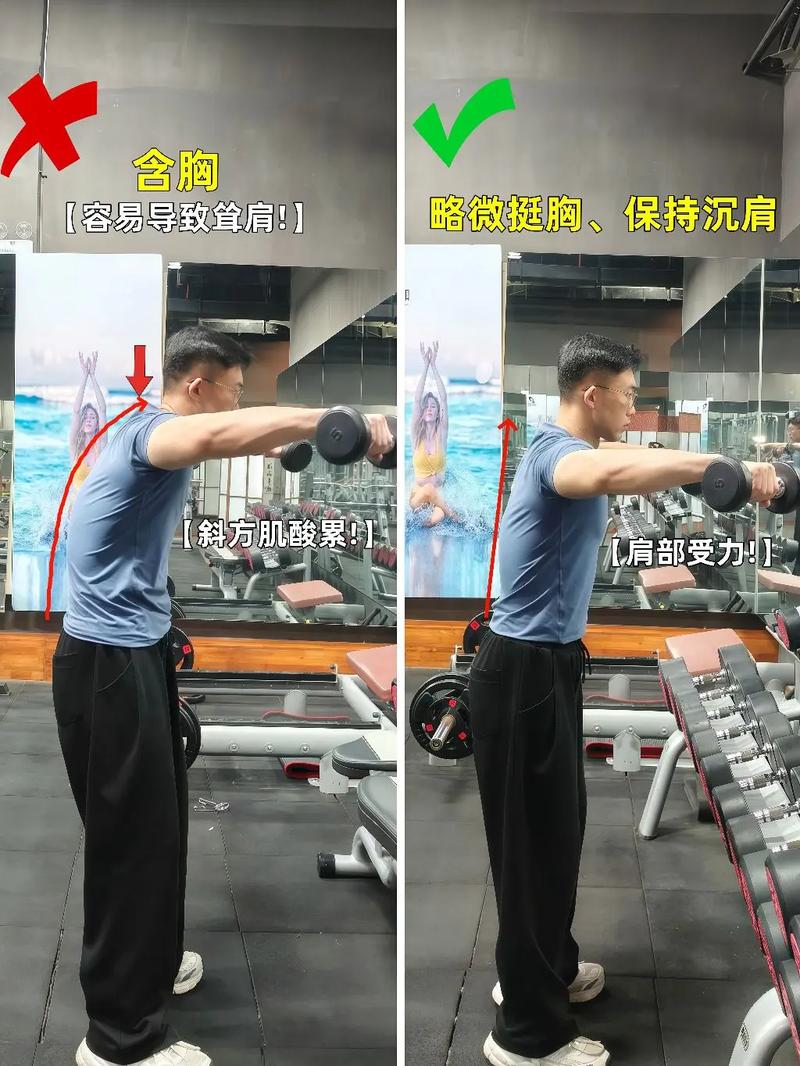 哑铃侧平举正确与错误动作对比图
