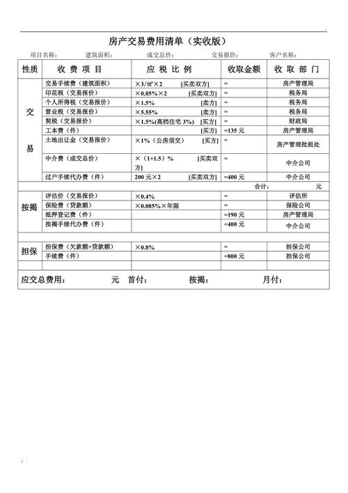 南京二手房交易税费手写估算单
