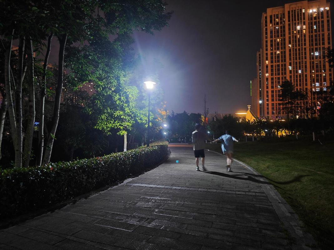 傍晚公园小路上一个人快步行走释放压力