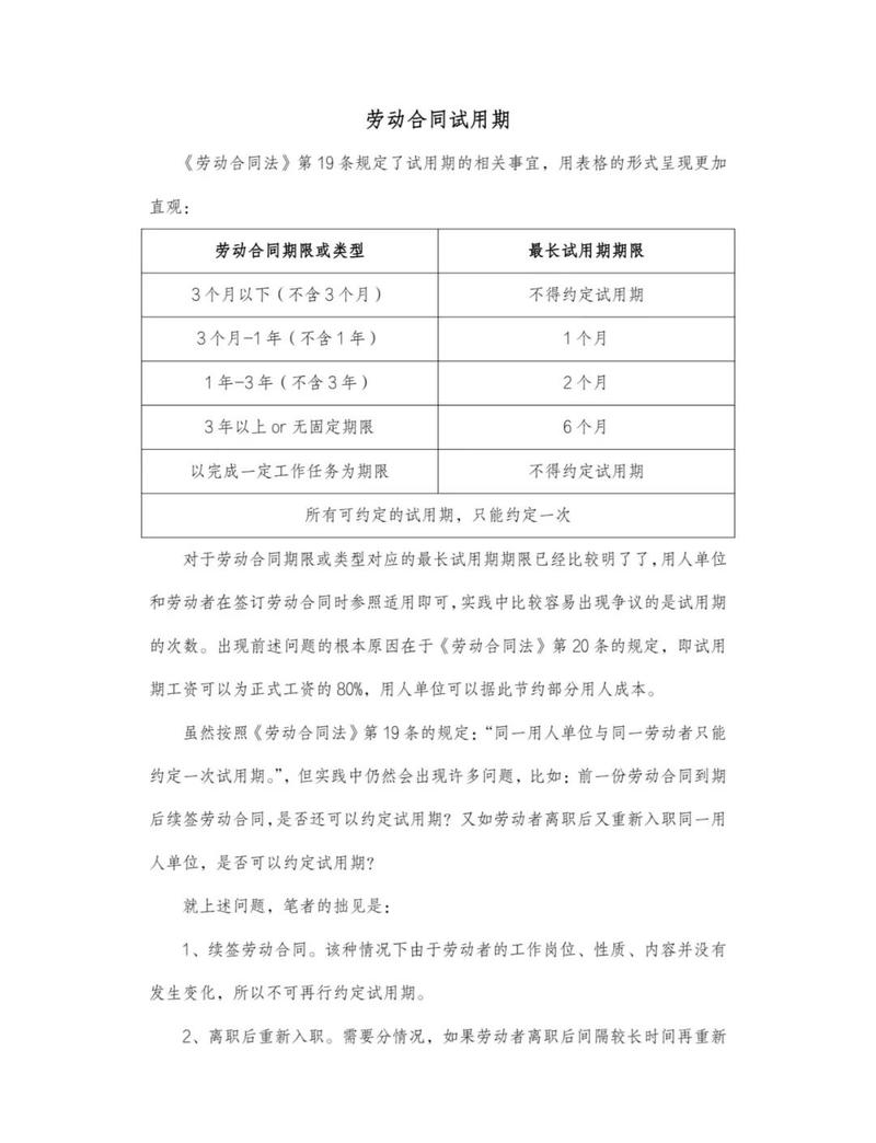 劳动法试用期期限规定表格