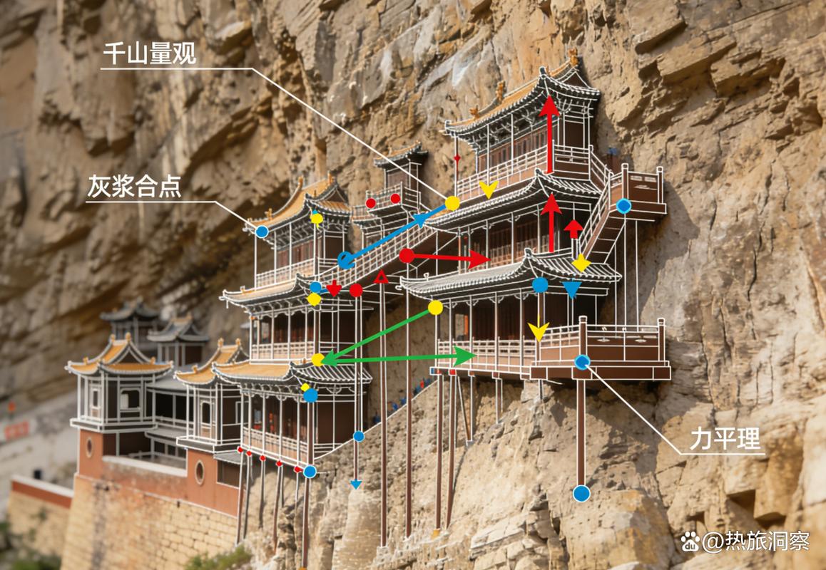 悬空寺依峭壁而建的结构示意图