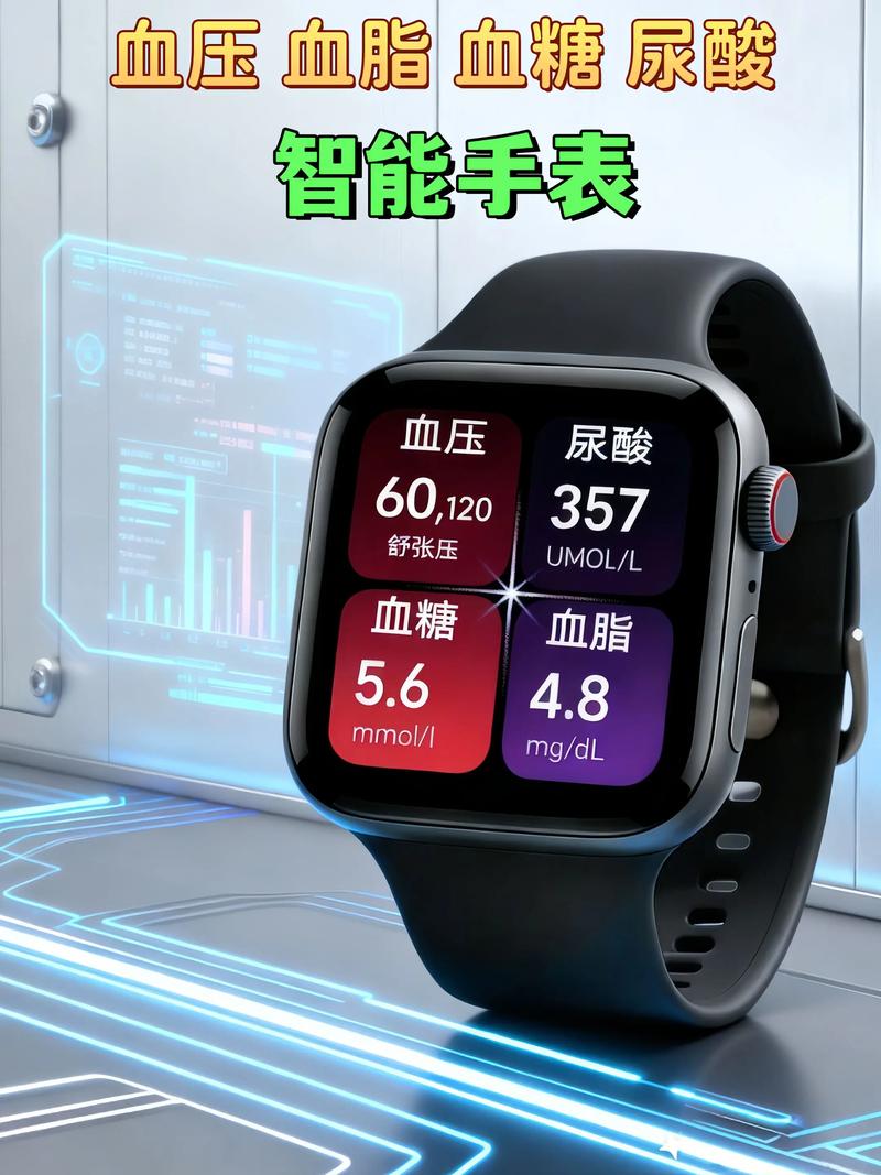 智能手表佩戴在手腕上的侧面特写，显示健康数据界面