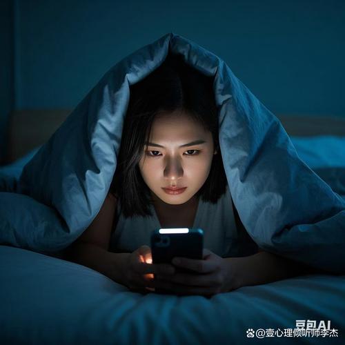 深夜被窝里刷手机看搞笑视频的女生