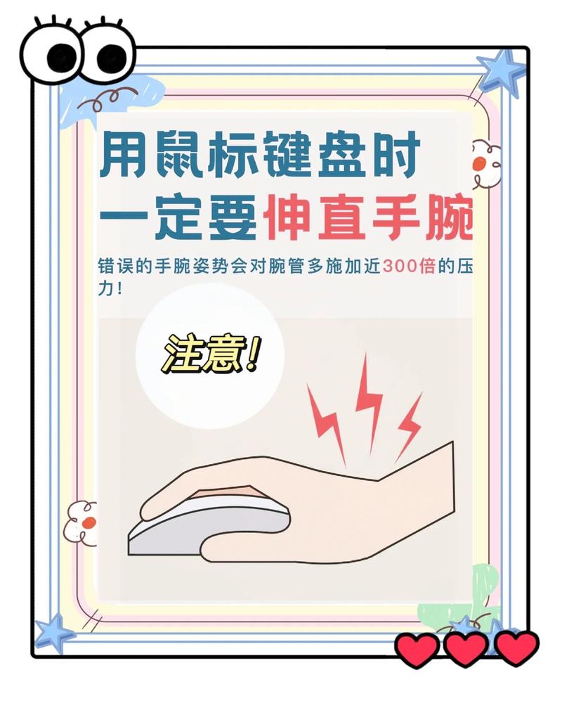 手腕使用键盘鼠标不良姿势示意图