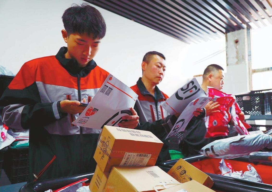 法律专业毕业生在快递站点分拣包裹