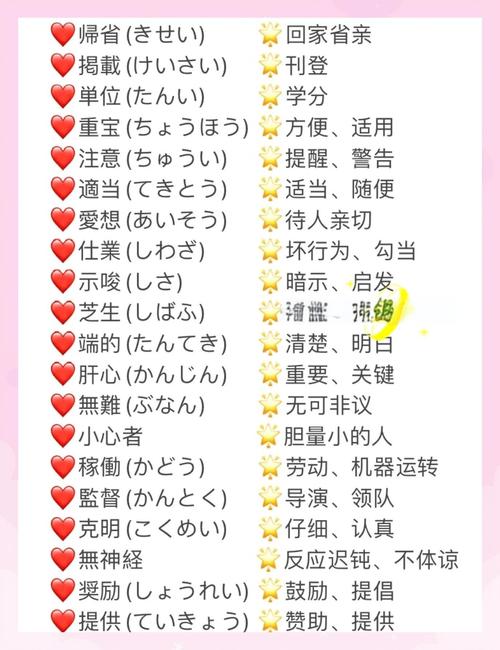 日语汉字同形异义词对照表 搞笑