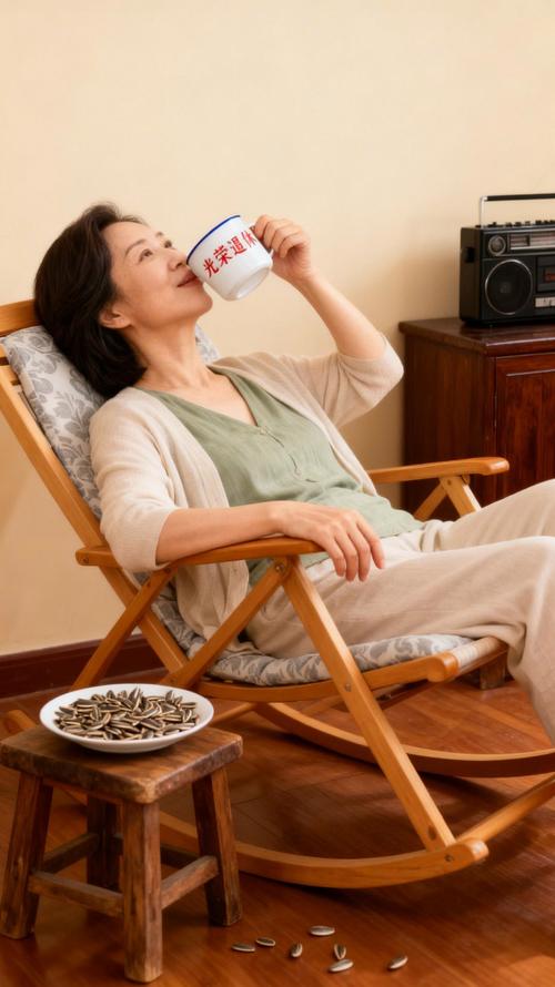 周一傍晚客厅沙发瘫坐喝茶的退休老人