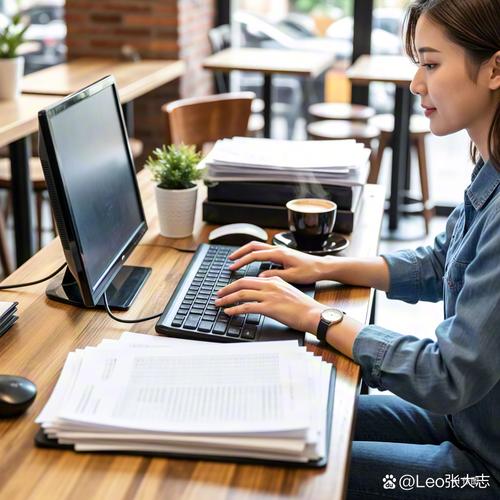 大学生在咖啡馆用笔记本电脑做副业
