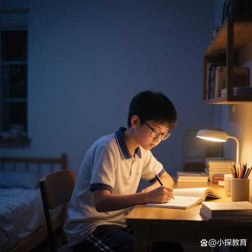深夜孩子独自在书桌前看着试卷崩溃