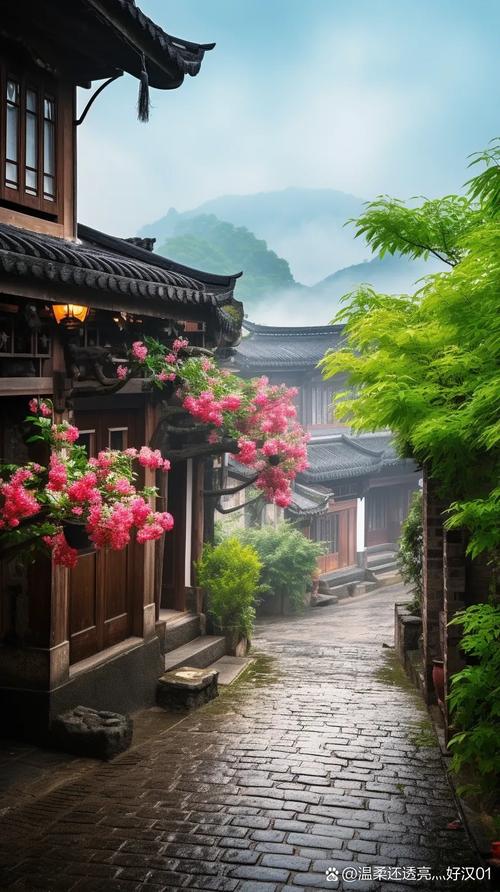 南漳雷坪村青石板古巷秋景