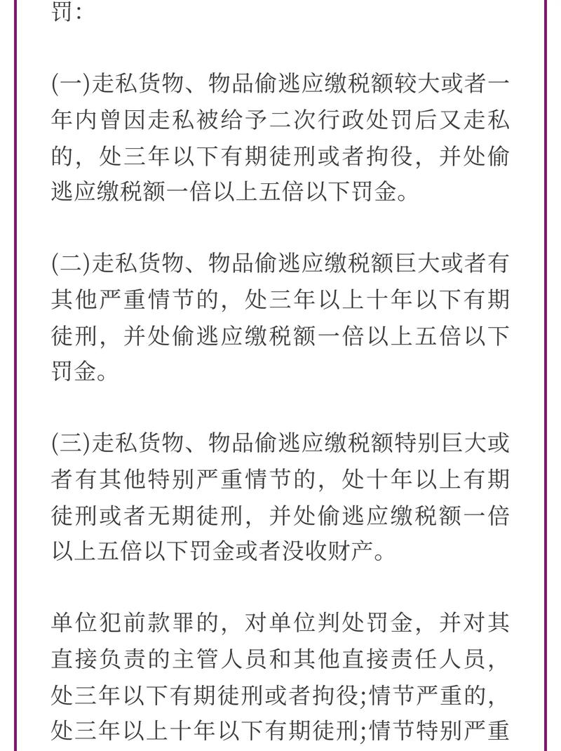 走私普通货物罪偷逃税额计核标准对照表