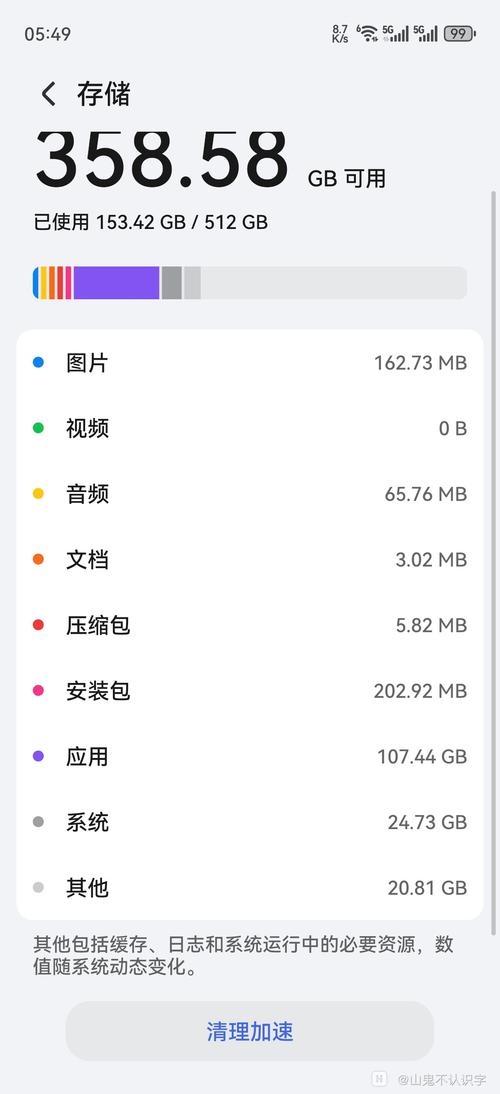安卓手机应用存储占用详情页