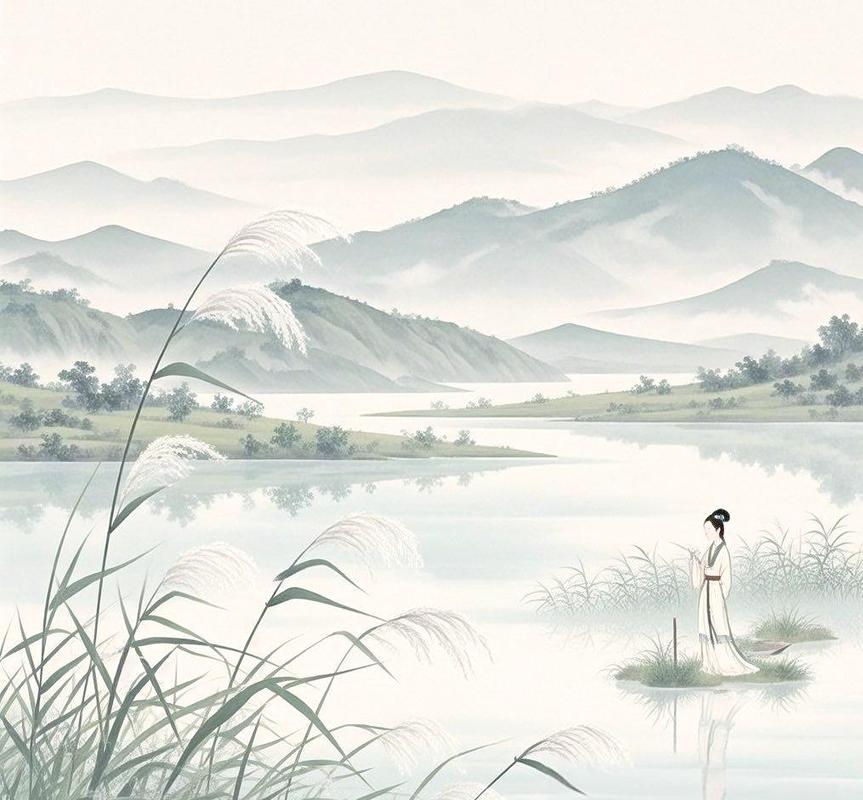 国风蒹葭苍苍水墨画意境