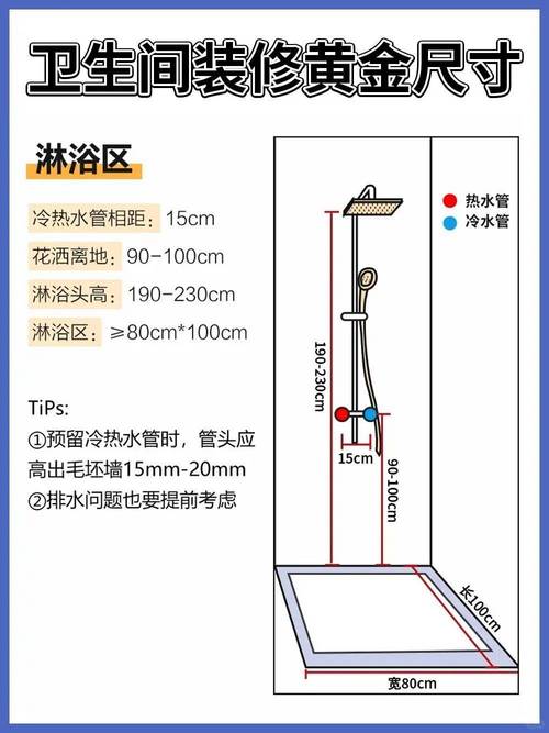 花洒冷热水管标准间距施工图