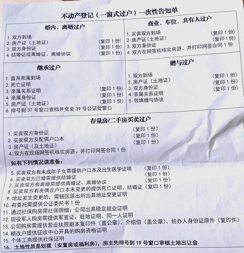 二手房产权过户登记受理单