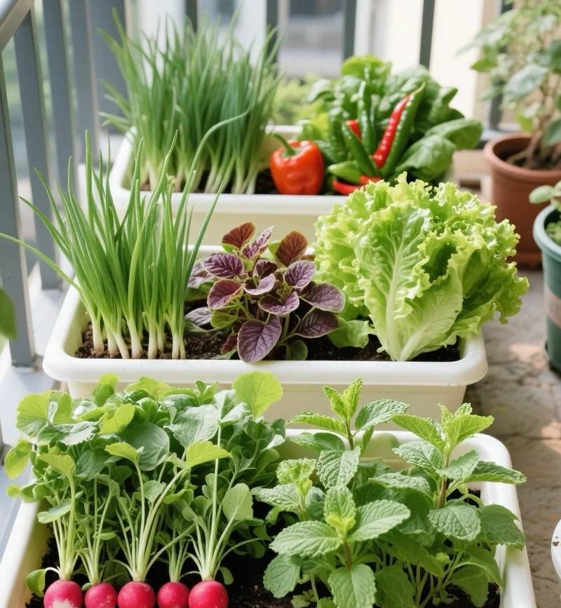 城市家庭阳台蔬菜堆肥种植实拍