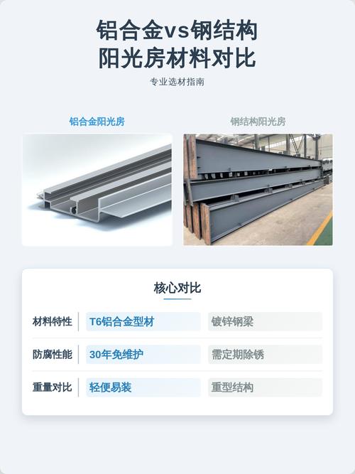 阳光房钢结构锈蚀与铝合金对比