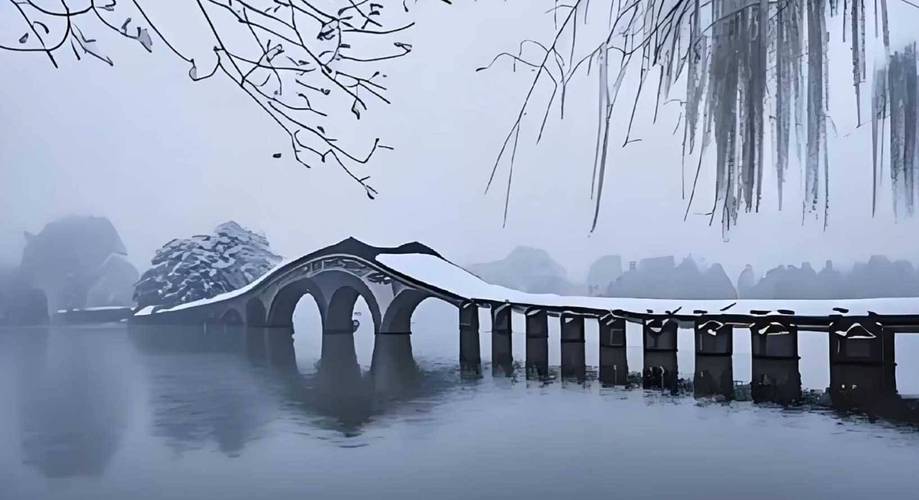 杭州西湖断桥残雪冬日景观