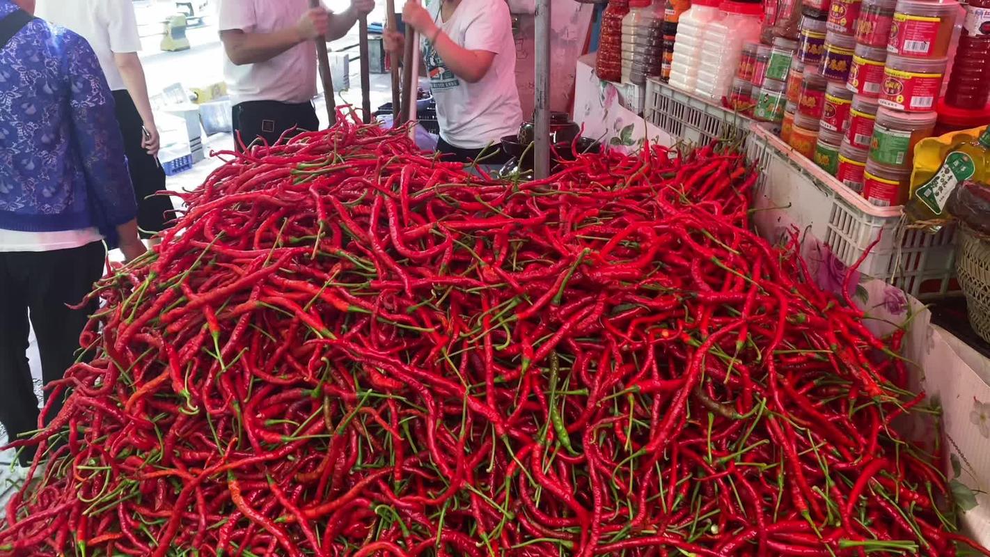 菜市场各式稀有辣椒品种堆叠实拍
