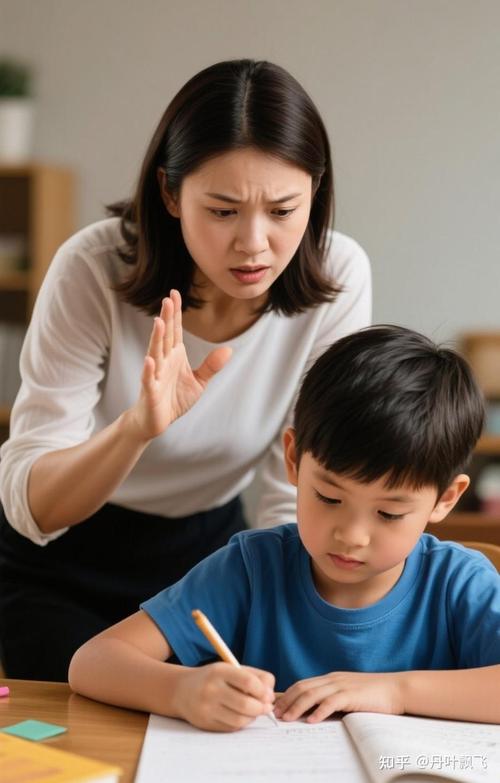 家长辅导作业时孩子僵站着攥笔的真实抓拍