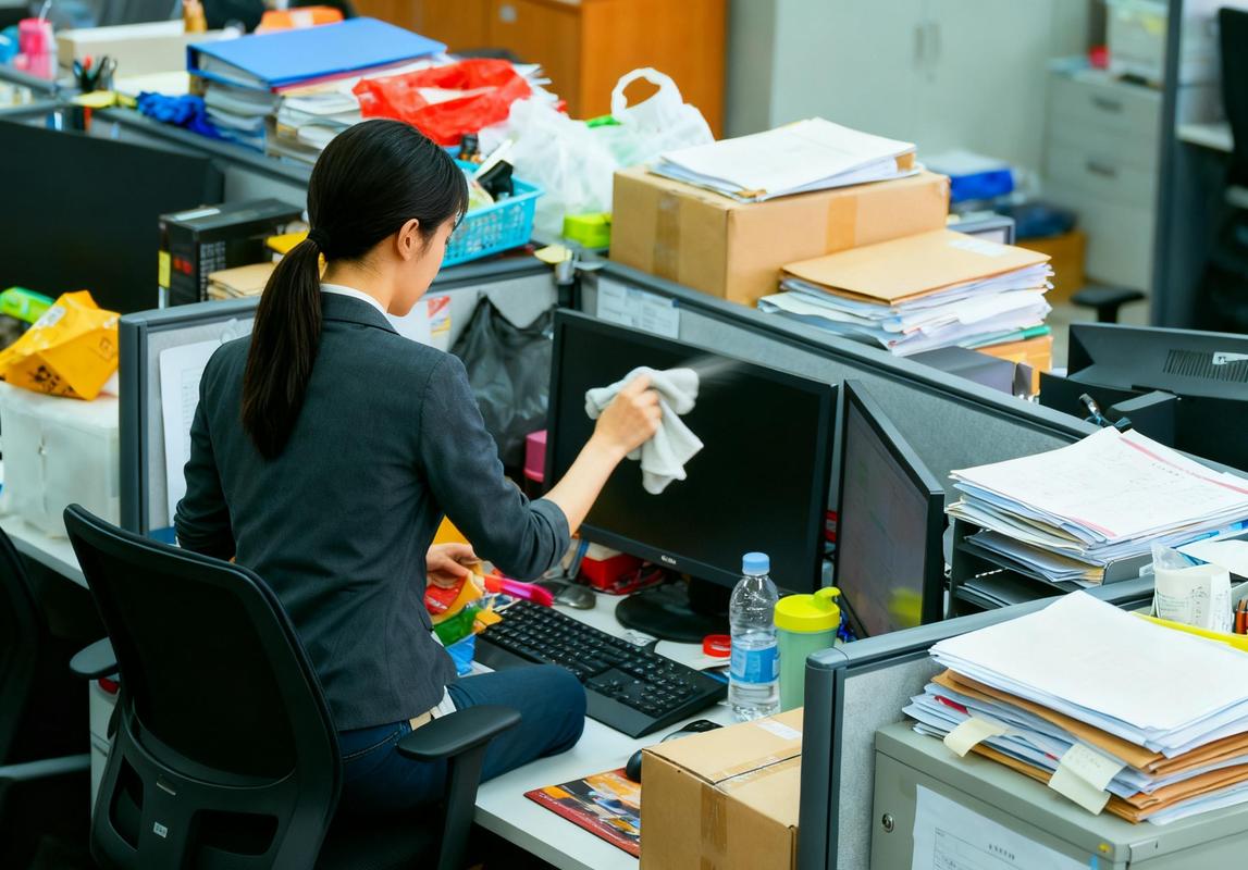 实习生在工位整理项目文档